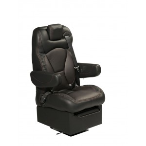 Black ergonomic vehicle seat with headrest.