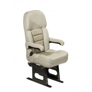 Beige captain's chair with black base.