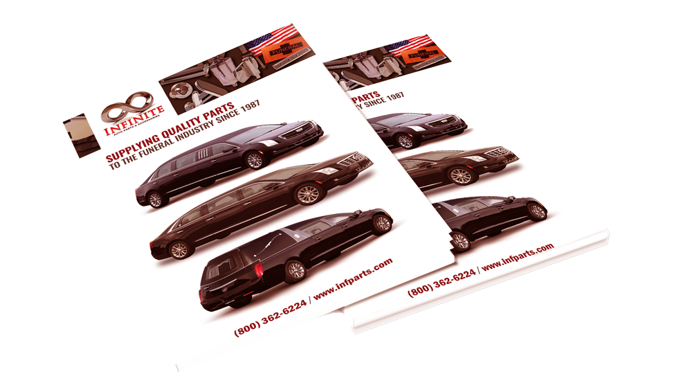 A black and white brochure featuring two cars.