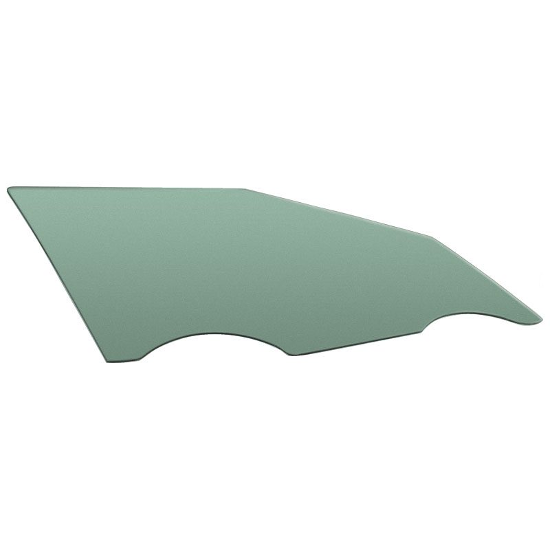 Green car window glass with curved edges.