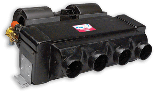 Black automotive heater core with multiple air vents.