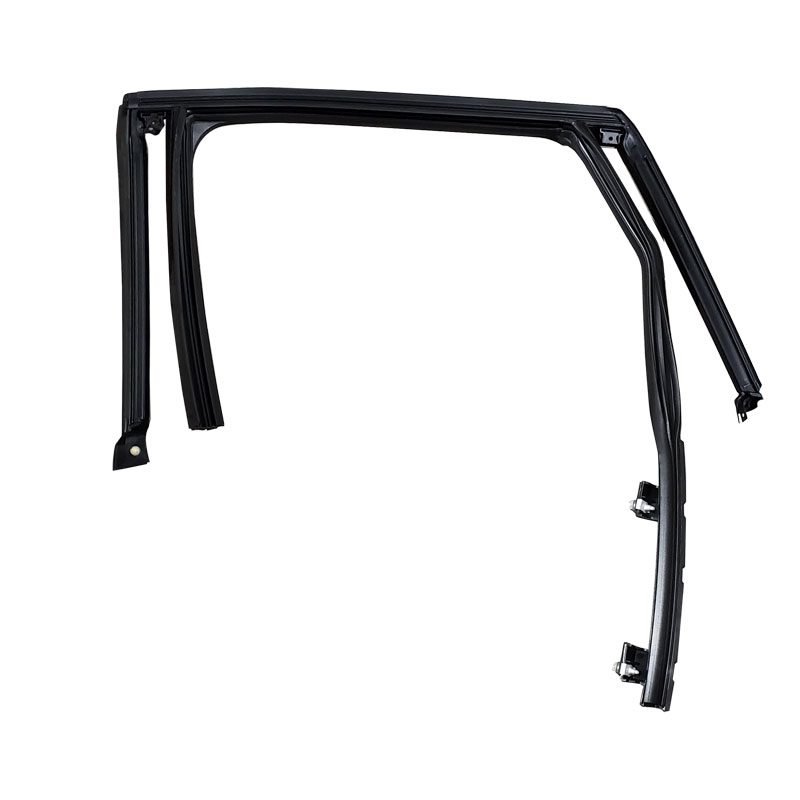 Black rubber car door weatherstrip seal isolated on white background.