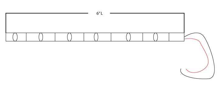 Diagram of a 6-foot-long pipe with four equally spaced openings.