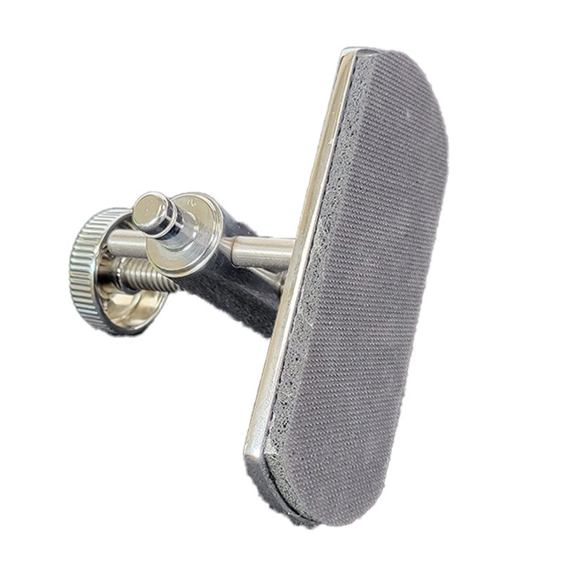 Silver metal T-bar handle with a knurled knob.
