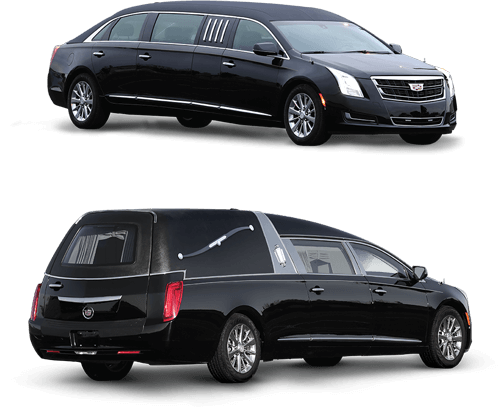 Two black luxury SUVs, including a limousine, shown from side and rear angles.