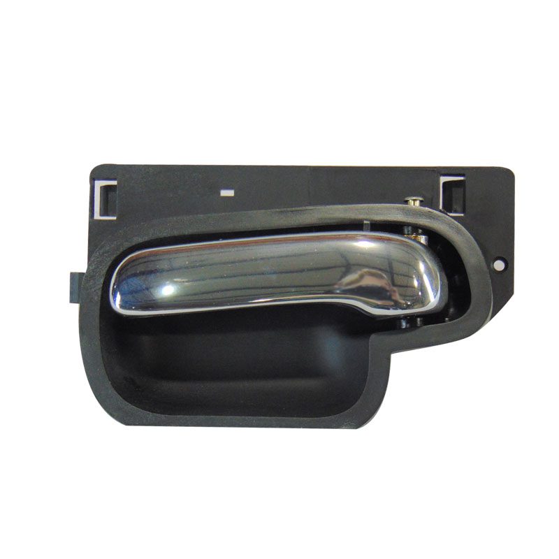 Chrome car door handle on a black base.