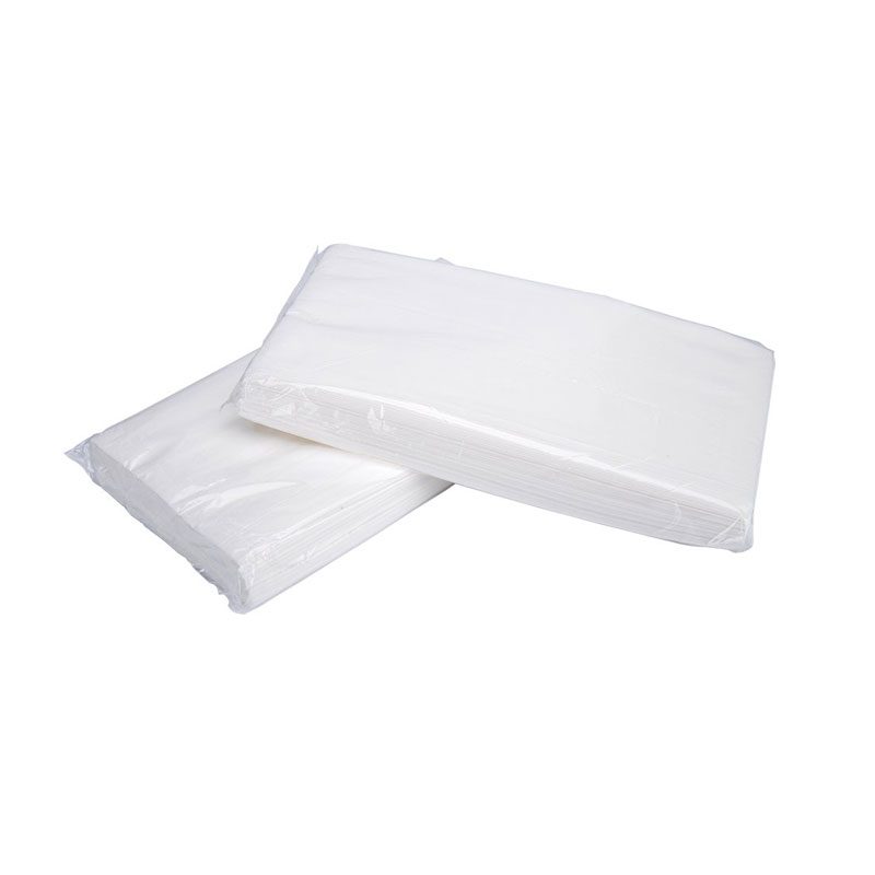 Two stacks of white plastic bags wrapped in plastic.