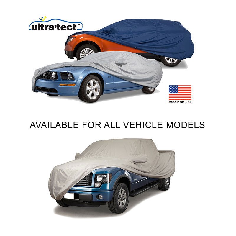 Car covers available for all vehicle models, shown on classic cars.