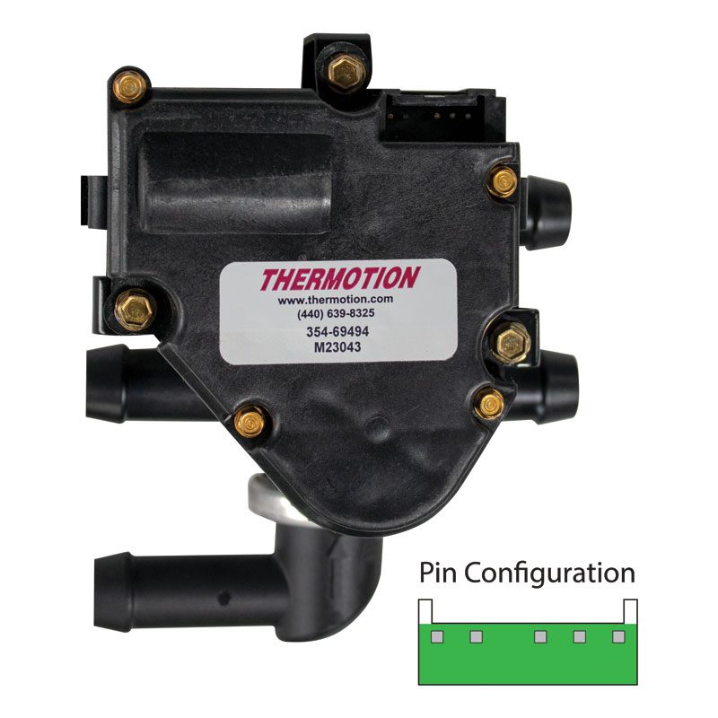 Thermostat component with pin configuration diagram.