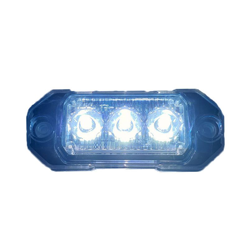 Blue LED light with three bright bulbs.