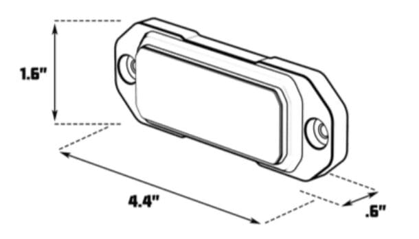 Technical drawing of a rectangular device with mounting holes and a 4.4-inch length.