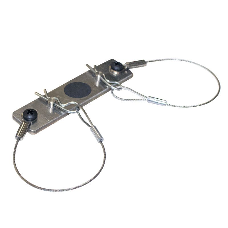 A metal security cable lock with three combination dials.