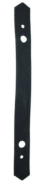 Black metal strip with multiple holes and pointed ends.