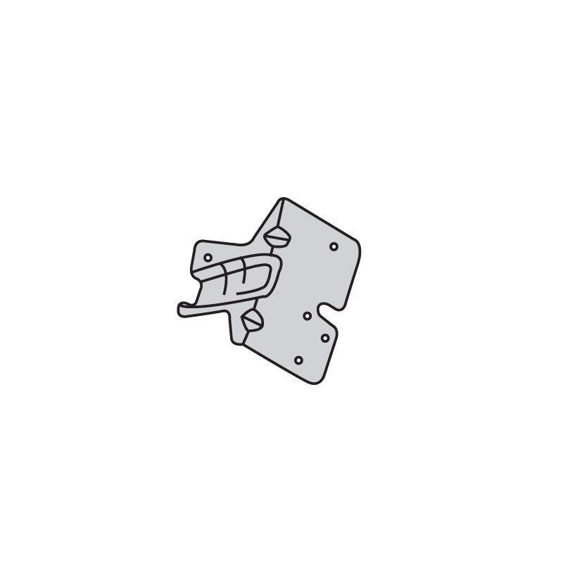 Illustration of a metal latch or hook mechanism with screws.