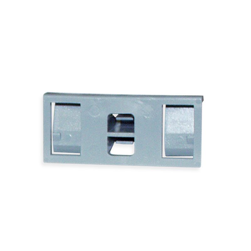 Gray plastic mounting bracket with rectangular cutouts.