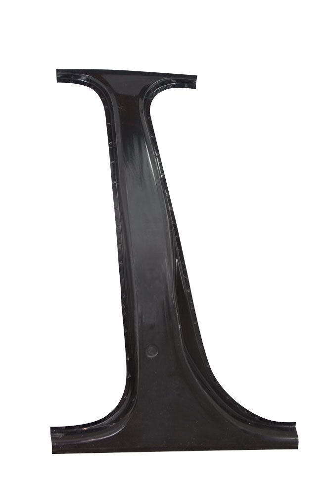 Black plastic car pillar trim piece isolated on white background.