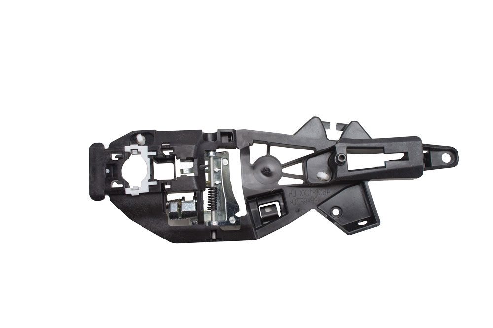 Black plastic automotive interior door panel component.