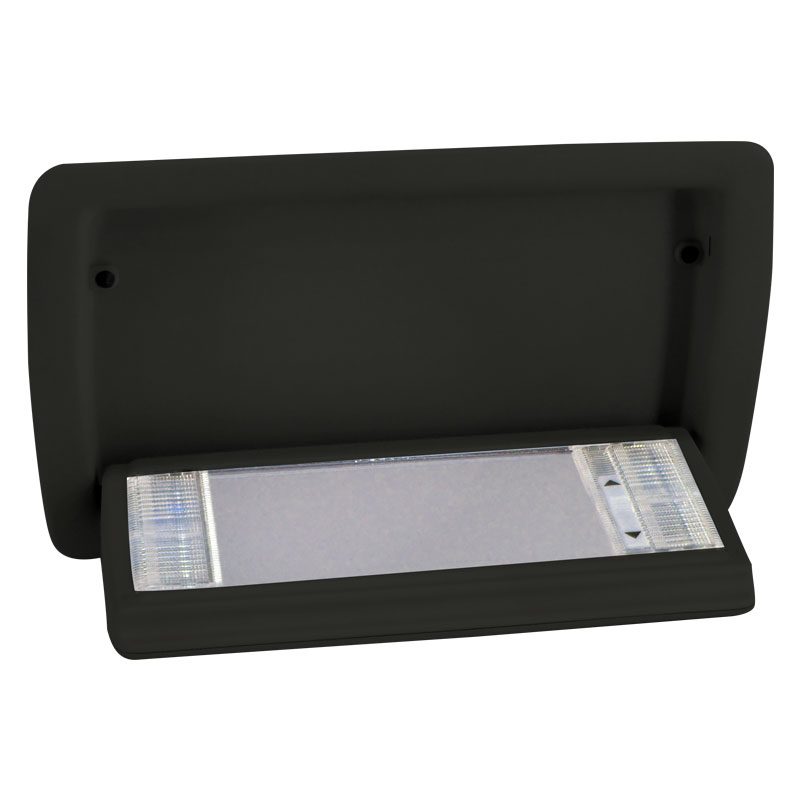 Black eyeglass case with a pair of glasses inside.