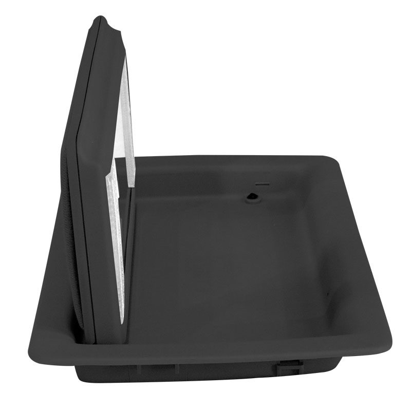 Black foldable lap desk with a cushioned base and adjustable top.