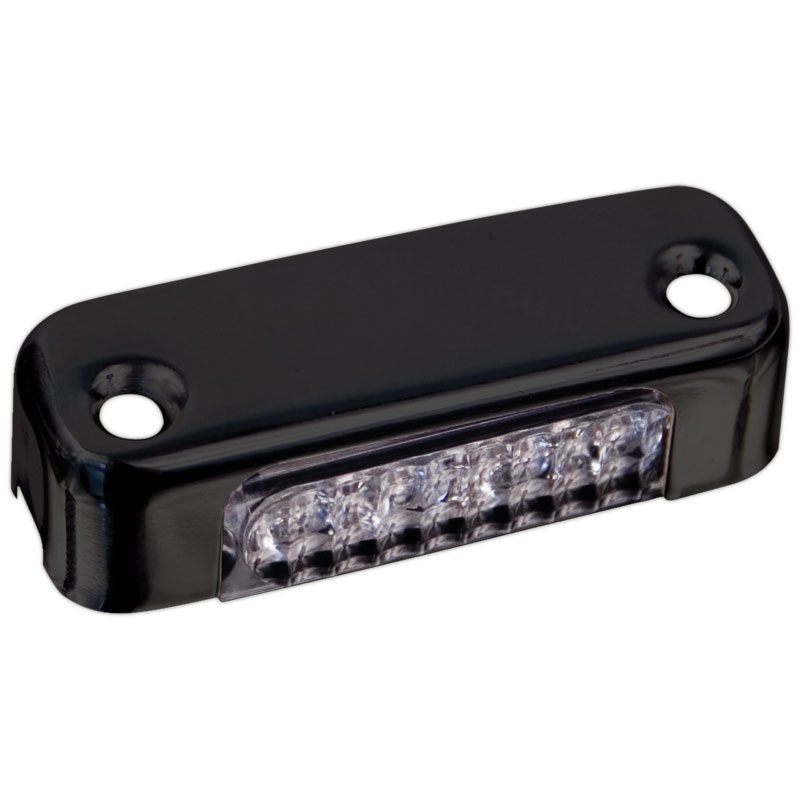 Black rectangular LED light with mounting holes on each end.