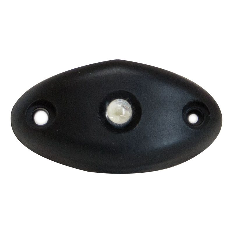 Black oval-shaped sensor or camera with two screw holes.