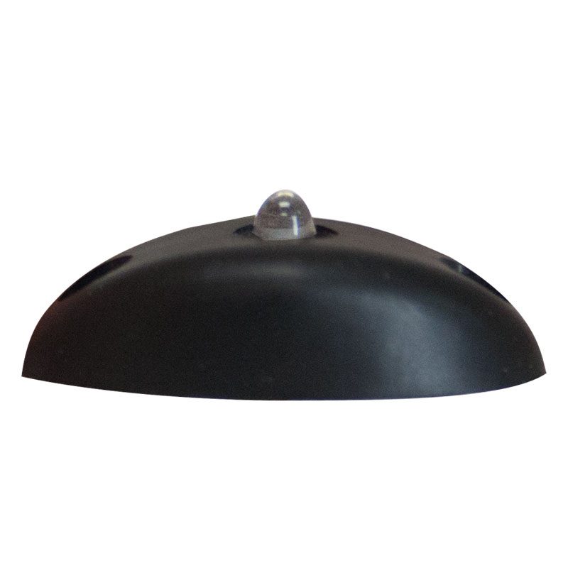Black dome-shaped object with a small transparent bulb on top.