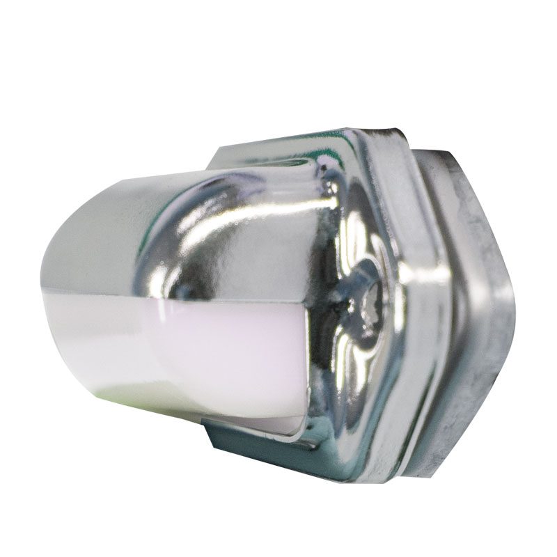 A metallic industrial sensor or switch component.