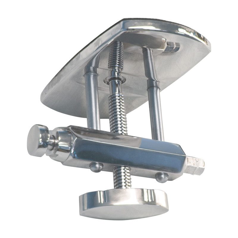 A metallic clamp with screws for tightening.