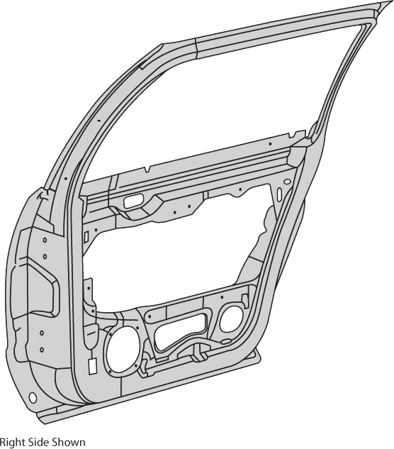 Technical illustration of a car's right side door frame without panels.