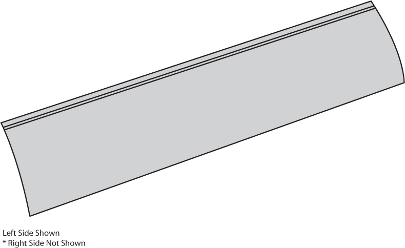 Illustration of a curved, elongated, gray panel showing the left side only.