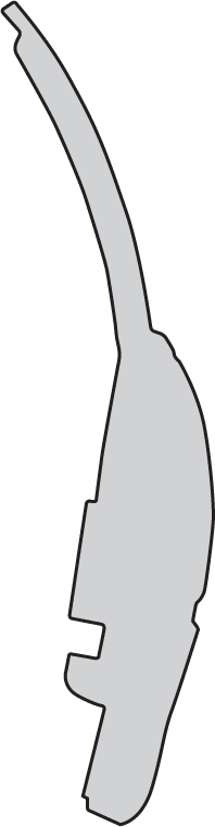 Outline of a curved, elongated object with a notch at the bottom.