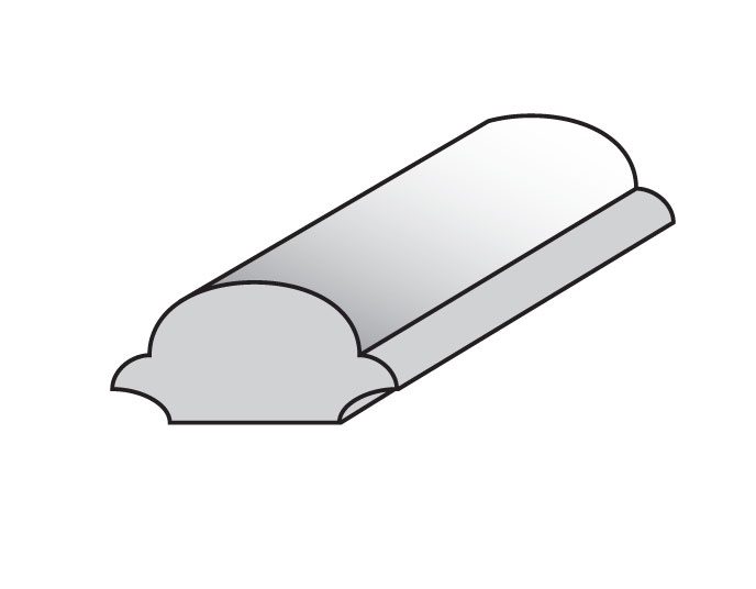Illustration of a decorative molding profile with curved edges.