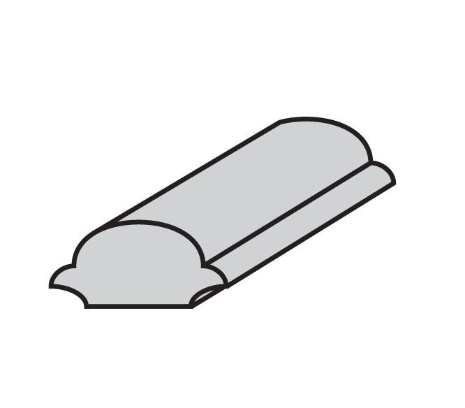 Illustration of a gray crown molding profile.