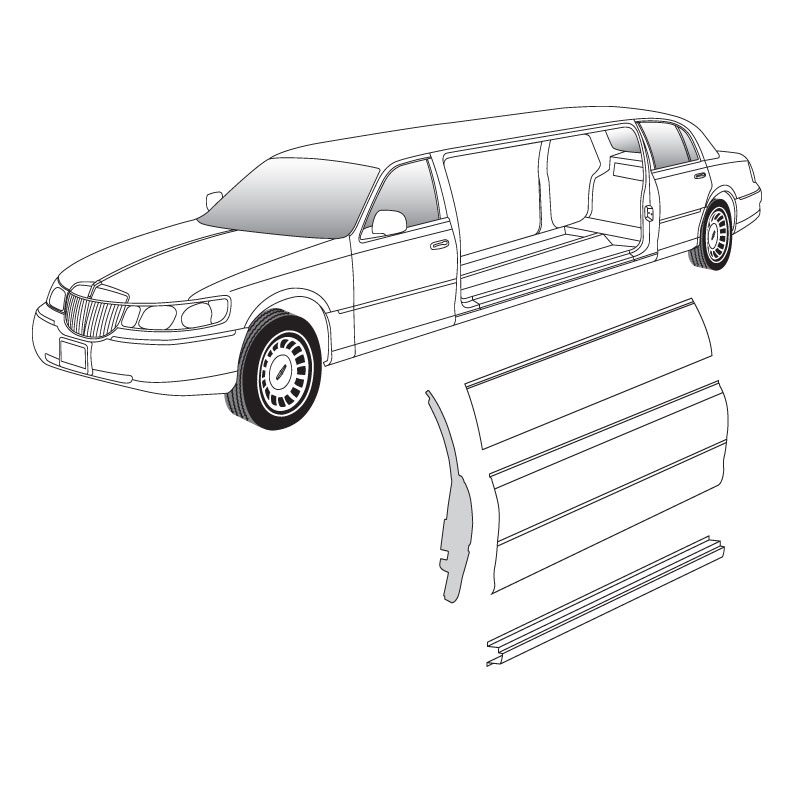 Illustration of a disassembled car door and a white limousine.