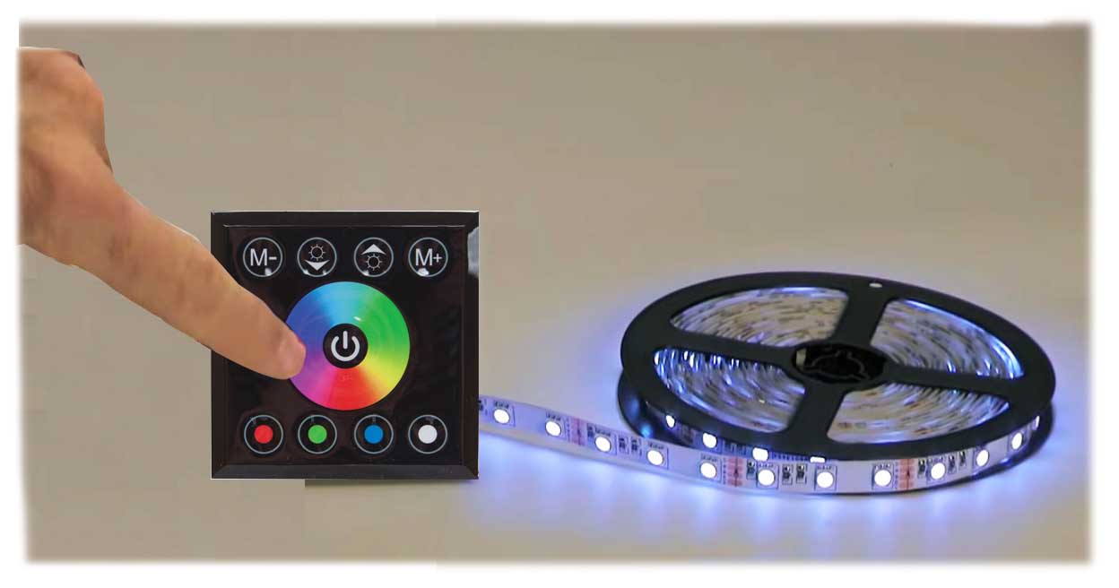 LED strip lights with a color controller and remote.