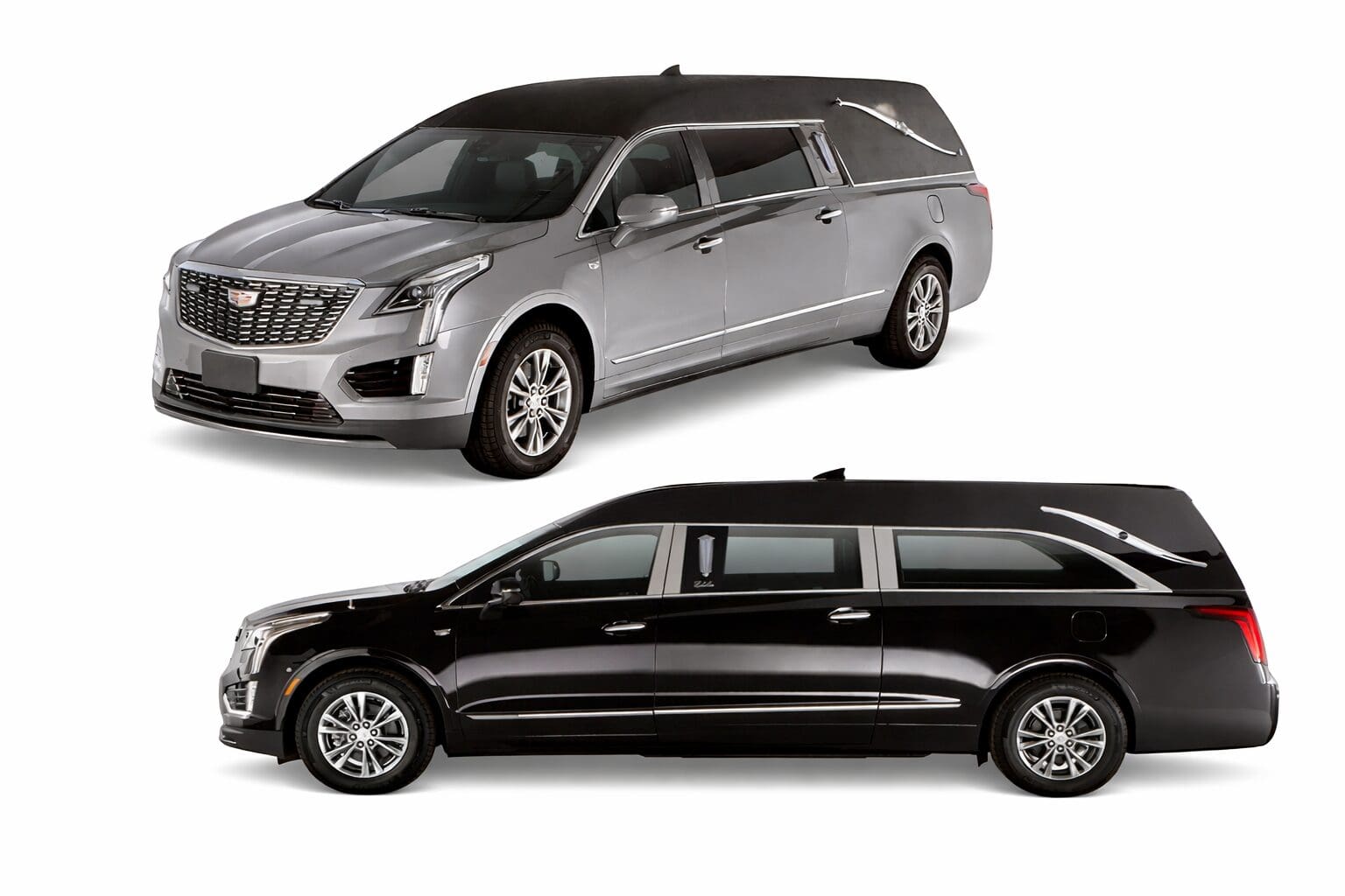 Cadillac hearses in perfect symmetry